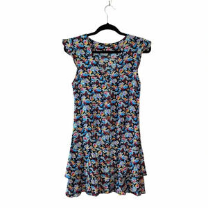 Atmosphere Black & Multicolor Ditsy Floral Print Ruffle Mini Dress 8 Women’s